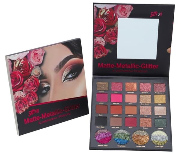 Saffron Matte-Metallic-Glitter Pearl Eyeshadow Palette