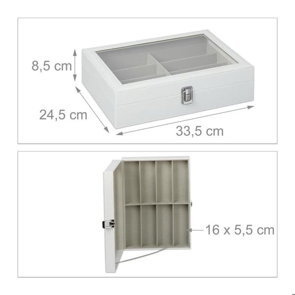 Relaxdays glasögonfodral för 8 par, solglasögonförvaring, 8,5 x 33,5 x 24,5 cm, läderfodral, vit