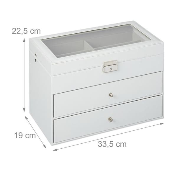 Relaxdays Glasögonförvaring för 18 par, Ramförvaring, konstläder 22,5 x 33,5 x 19,5 cm, kista, vit