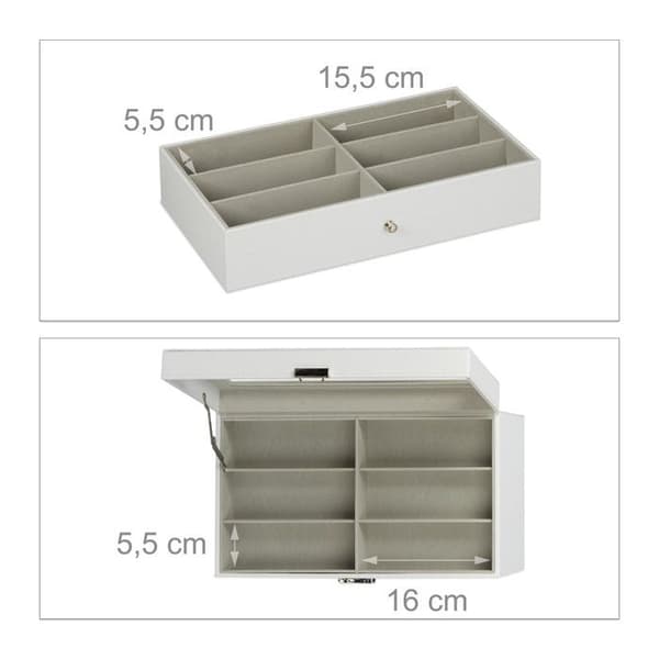 Relaxdays Glasögonförvaring för 18 par, Ramförvaring, konstläder 22,5 x 33,5 x 19,5 cm, kista, vit