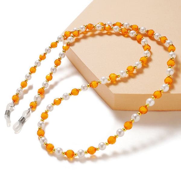 Glasögonkedja med orange pärlor