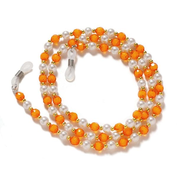 Glasögonkedja med orange pärlor