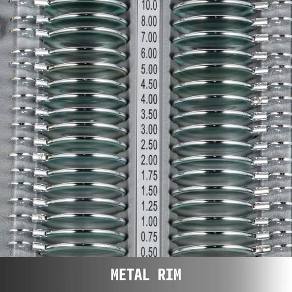 104 st optisk provlinssats med förvaringslåda i aluminium, metallram, högkvalitativa linser, tydliga markeringar, bred applikation