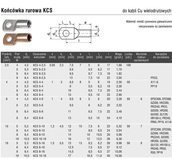 Øjerørsterminal KCS CU 16mm M8 50stk ERKO