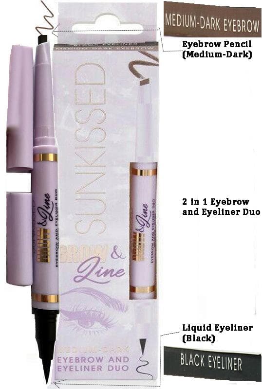 Sunkissed VEGAN DUO 2 in 1 Browpen-Medium Dark & Eyeliner-Black