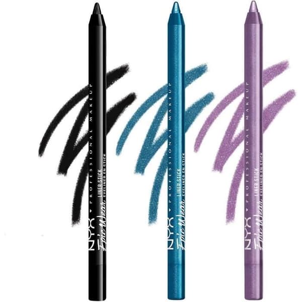 NYX Professionell Makeup Crayon Eyeliner Långvarig Epic Wear, Trio Pack - Svart, Turkos, Lila