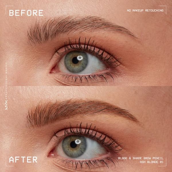 NYX Professionell Makeup Blade & Shade, dubbeländad brynpenna, hållbarhet upp till 16 timmar, Ash Blonde