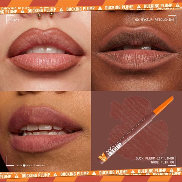 NYX Professional Makeup Duck Plump Plumping Lip Liner, läpppenna, upp till 10h hållbarhet, matt finish, Nude Flip
