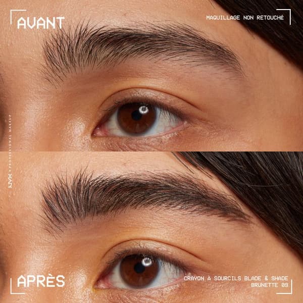 NYX Professionell Makeup Blade &amp; Shade, dubbelände ögonbrynspenna, hållbarhet upp till 16 timmar, Brunette