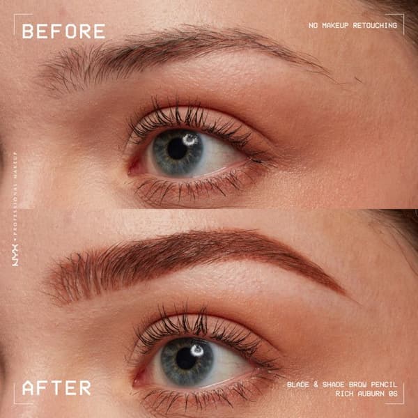 NYX Professionell Makeup Blade & Shade, Dubbelända ögonbrynspenna, hållbarhet upp till 16 timmar, Rich Auburn
