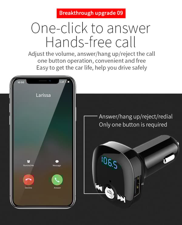 INF FM-sändare för bilen - Bluetooth-adapter med QC3.0 billaddare