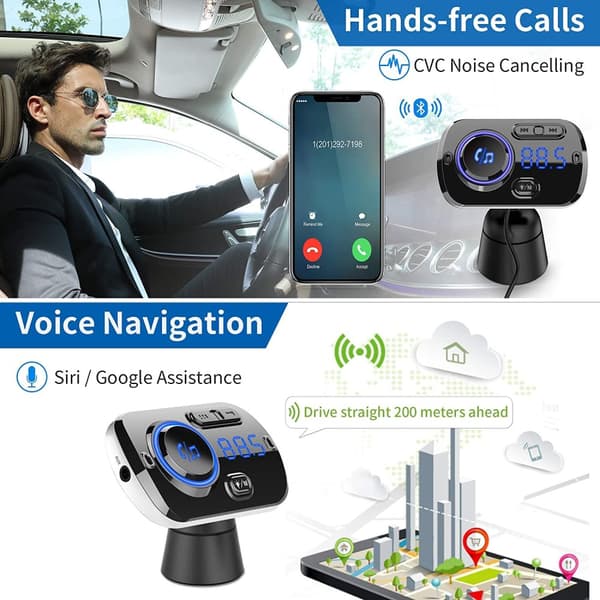INF Trådløs FM-sender for bilen, Bluetooth 5.0 - Svart