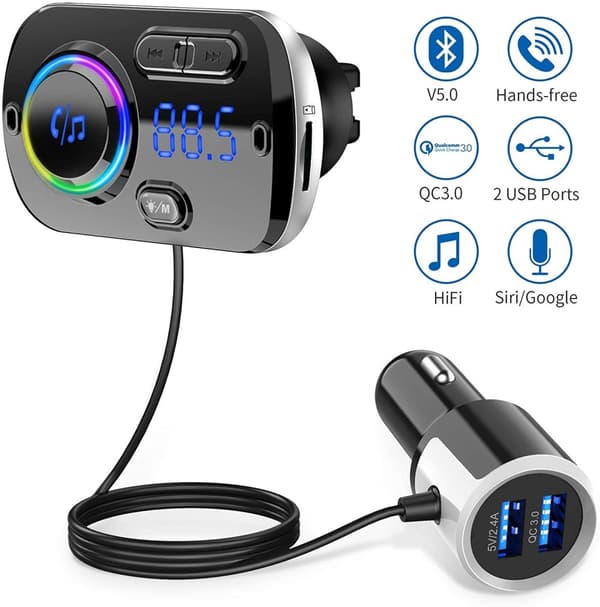 INF Trådløs FM-sender for bilen, Bluetooth 5.0 - Svart