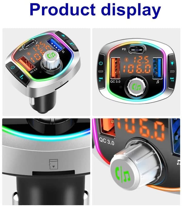 INF FM-sender med hurtiglading og LED - sort