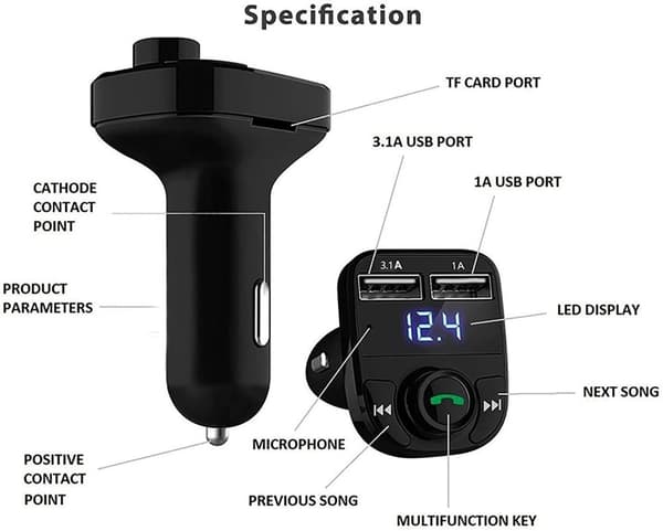 FM sändare X8 med bluetooth och handsfree