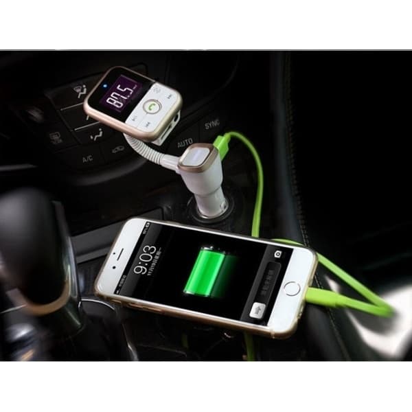 FM-sender med Bluetooth-håndfri og biloplader (guld)