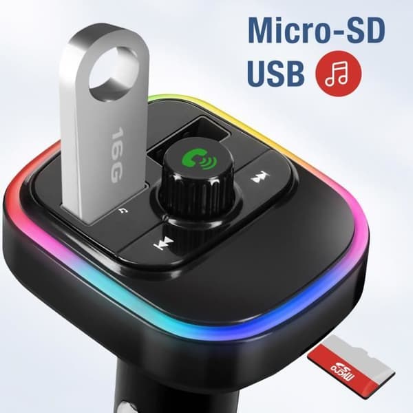 Bluetooth FM-sändare med USB QC 3.0 och USB-C billaddare 20W C4 Svart
