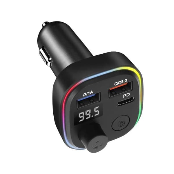 Bluetooth FM-sändare med USB QC 3.0 och USB-C billaddare 18W C2 Svart