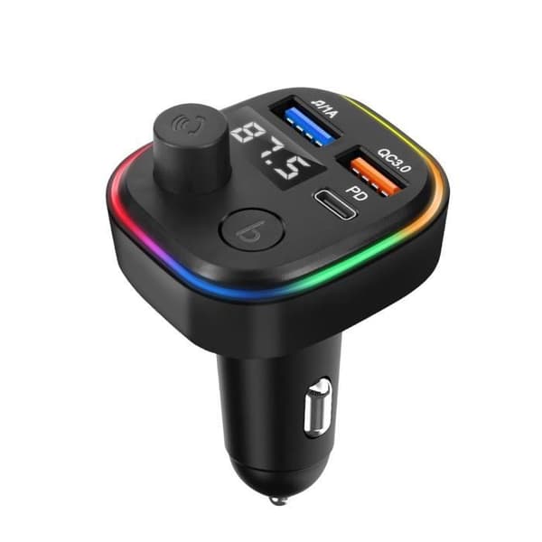 Bluetooth FM-sändare med USB QC 3.0 och USB-C billaddare 18W C2 Svart