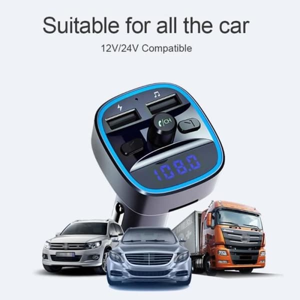 Ljud - Videotillbehör, Bluetooth 5.0 T25 FM-sändare, Dubbel USB-laddare, TF-kortstöd, - Typ Svart