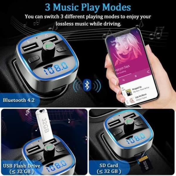 BIL FM-SÄNDARE Bluetooth FM-sändare Bilsats trådlös FM-sändare Radioadapter MP3-spelare med handsamtal