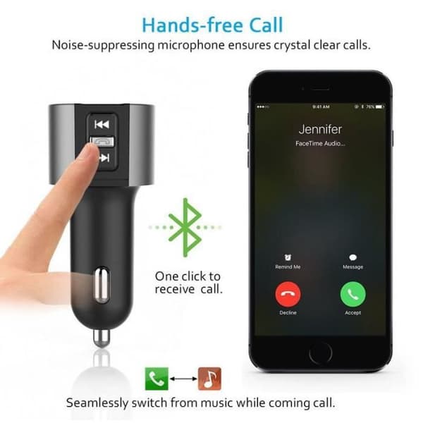 Bil Bluetooth FM-sändare, trådlös Bluetooth-mottagare i bil MP3-spelare Radioadapter Bilsats