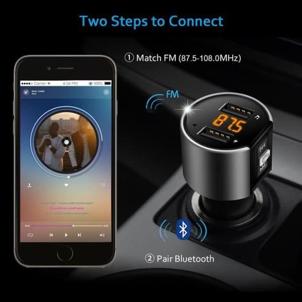 Bil Bluetooth FM-sändare, trådlös Bluetooth-mottagare i bil MP3-spelare Radioadapter Bilsats