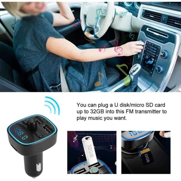 FM-sändarladdare, 2 USB Bluetooth FM-sändare Billaddningsportar FM-sändare Bluetooth USB MP3 [508]