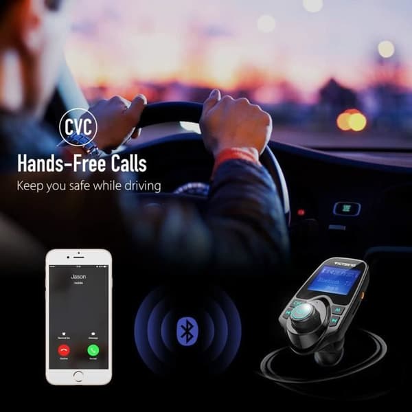 Bil Bluetooth MP3-spelare FM-sändare Handsfreesamtal, Dubbel USB-laddning, Micro SD/TF för iPhone 8 7 Plus 6, Samsung