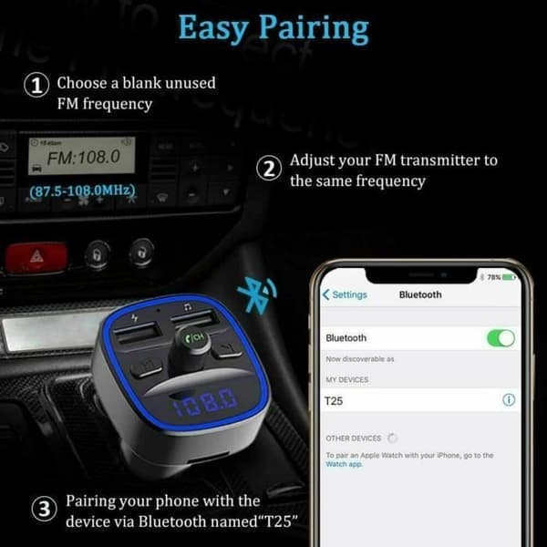 KF Premium trådlös FM-sändare Bluetooth 5.0 MP3-adapter Bilsats Bluetooth USB-laddare, Radiotråd Bilsändare A441