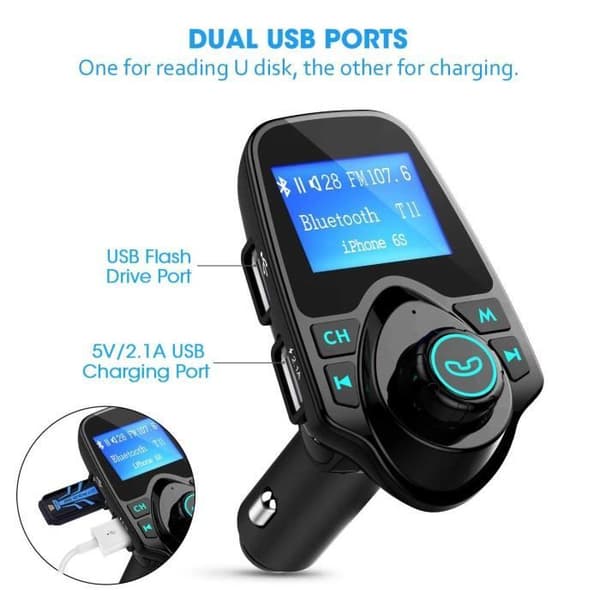 Bil Bluetooth MP3-spelare FM-sändare Handsfreesamtal, Dubbel USB-laddning, Micro SD-TF-AX1