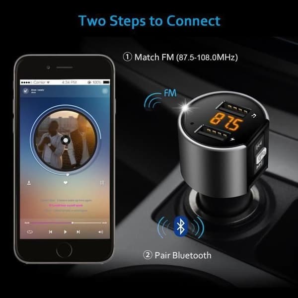 Bil Bluetooth MP3-spelare FM-sändare Handsfree-samtal, Dubbel USB-laddning, Micro SD-TF för iPhone X, Samsung 10