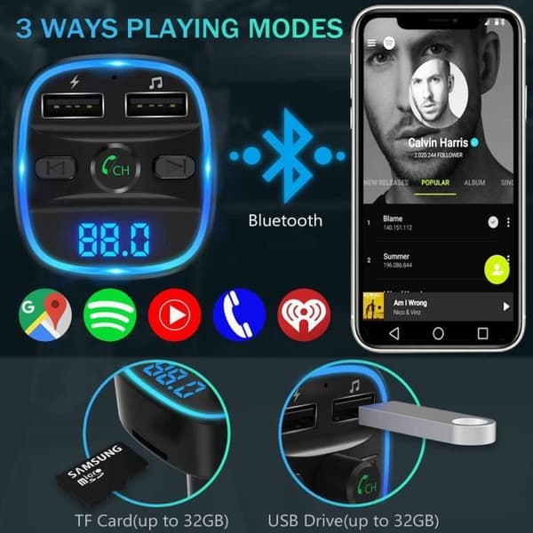 LENCENT CAR FM-SÄNDARE Bluetooth FM-sändare, Bluetooth MP3-spelare trådlös radioadaptersats Émetteu32