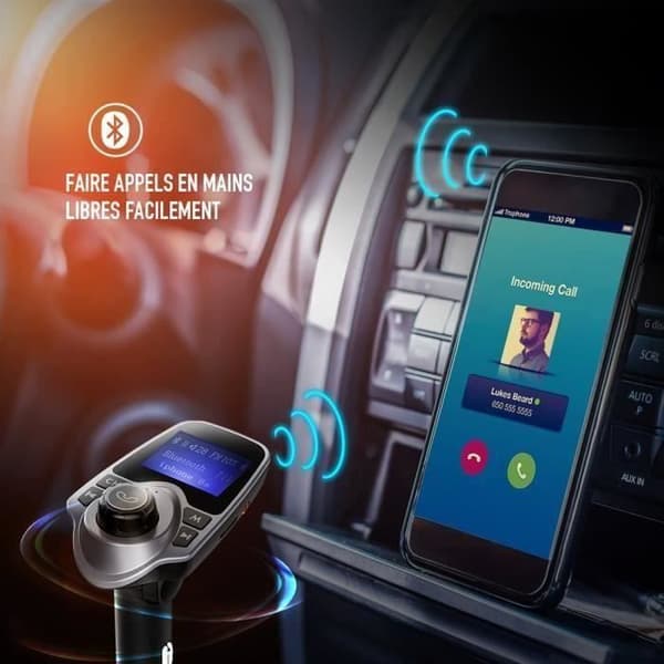 Bil Bluetooth MP3-spelare FM-sändare Handsfree-samtal, Dubbel USB-laddning, Micro SD-TF för iPhone 8 7 Plus 6, Samsung