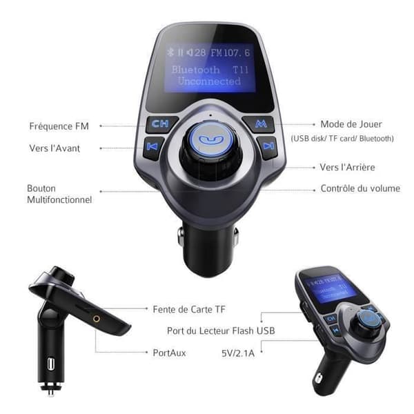 Bil Bluetooth MP3-spelare FM-sändare Handsfree-samtal, Dubbel USB-laddning, Micro SD-TF för iPhone 8 7 Plus 6, Samsung