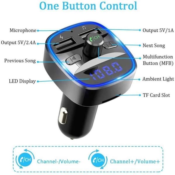 Bluetooth FM-sändare, Bluetooth MP3-spelare Trådlös radioadaptersats FM-sändare Billaddare, handsfreesamtal