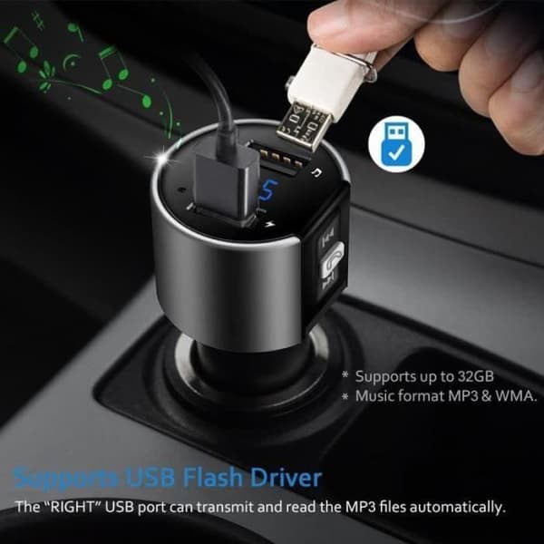 BIL FM-SÄNDARE Bluetooth FM-sändare Trådlös handsfree Bilsats Radioadapter Billaddare med