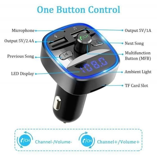 Bluetooth FM-sändare, Bluetooth MP3-spelare Trådlös radioadaptersats FM-sändare billaddare (svart)