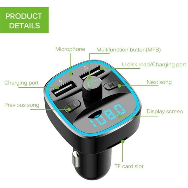 T25 Bluetooth FM-sändare, Bil mp3-spelare, Support Handsfree Call TF-kort Dubbla USB-portar A149