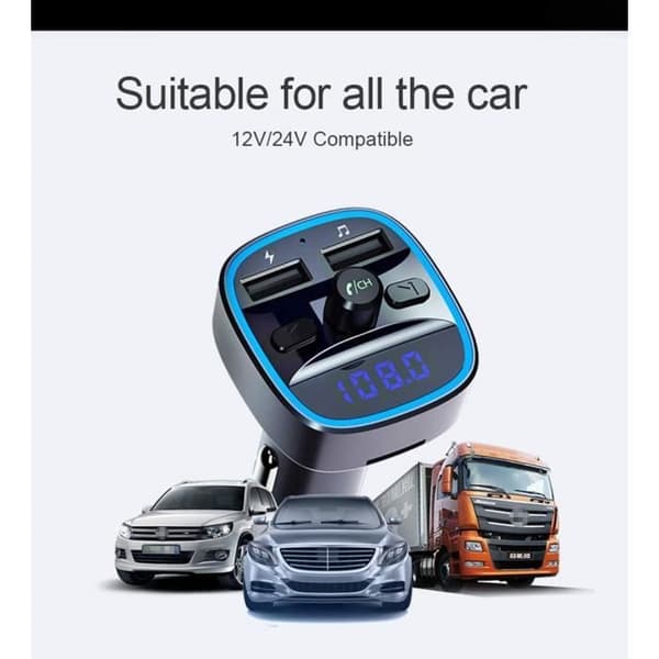 Bluetooth 5.0 FM-sändare, Radio Trådlös FM-sändare i bilen, FM-sändare med två USB-laddningsportar Call406