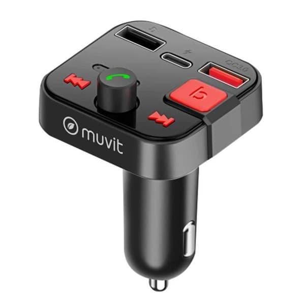 Bluetooth FM-sändare - MUVIT - Cigarettändare - USB 3.0 och USB-C-port - Integrerad mikrofon - Handsfree