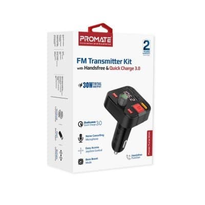 PROMATE PowerTune-30W Bluetooth FM Transmitter QC3.0 / PD30W / USB / Hands-free