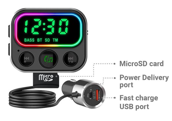 NAVITEL BHF06 PRO BT Hands Free FM transmitter with USB-C PD charger "BHF06" (timbru verde 0.18 lei)