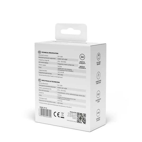 Savio Bluetooth FM-sender TR-10 87,6 - 107,9 MHz Sort