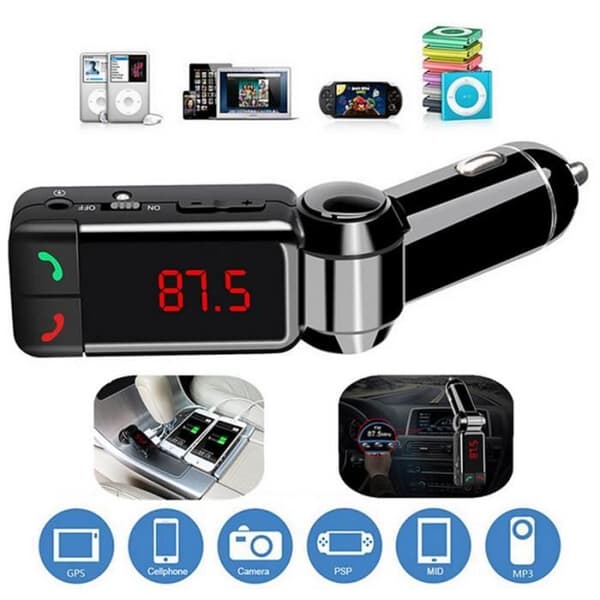Bluetooth Car Kit FM-sändare Handsfree extra MP3-spelare LED-skärm Bärbar Dubbel USB-laddare FM-sändare