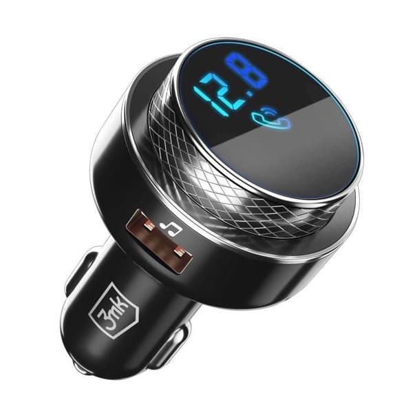 Bluetooth FM-sändare - 3MK - USB cigarettändarladdare - Quick Charge 30W - Svart