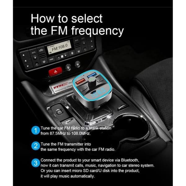 Bil FM-sändare Smart Bluetooth bil MP3 multifunktion billaddare (grå)
