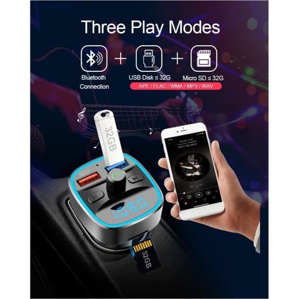 Bil FM-sändare Smart Bluetooth bil MP3 multifunktion billaddare (grå)