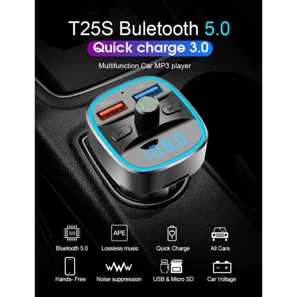 Bil FM-sändare Smart Bluetooth bil MP3 multifunktion billaddare (grå)