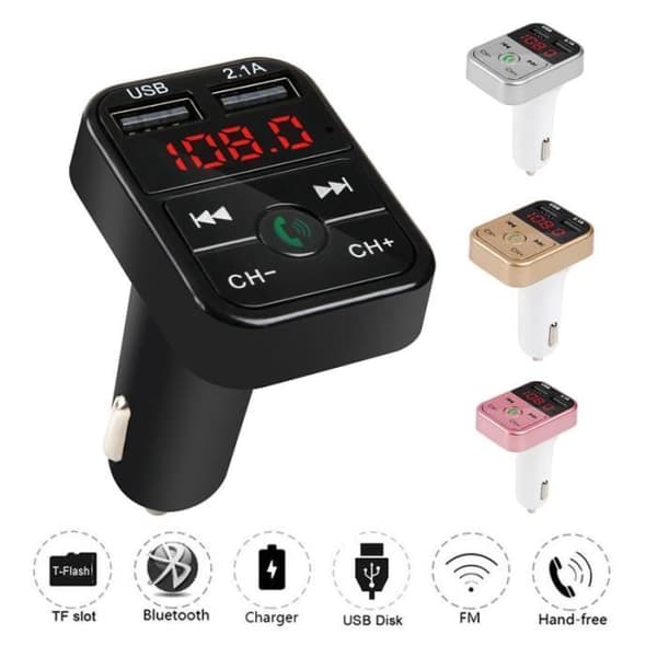 Bil Bluetooth FM-sändare Trådlös Radioadapter USB Laddare MP3-spelare-Svart